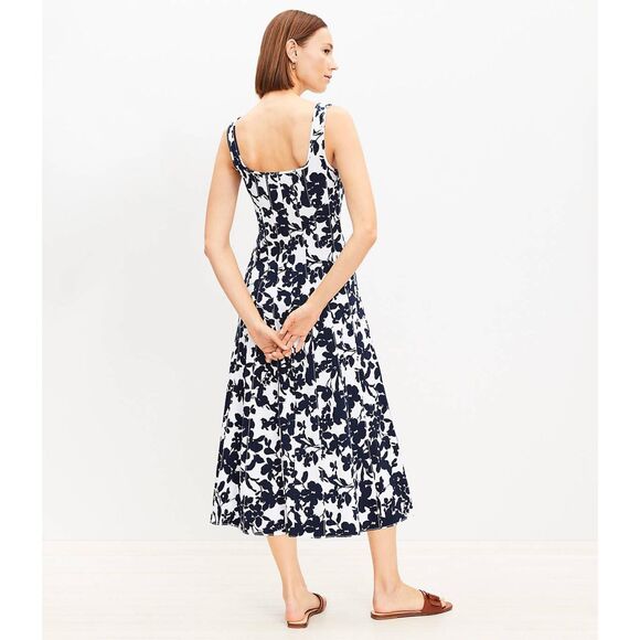 LOFT Petite Forget Me Not Ponte Seamed Flare Midi Sundress, size 0 - Picture 4 of 7